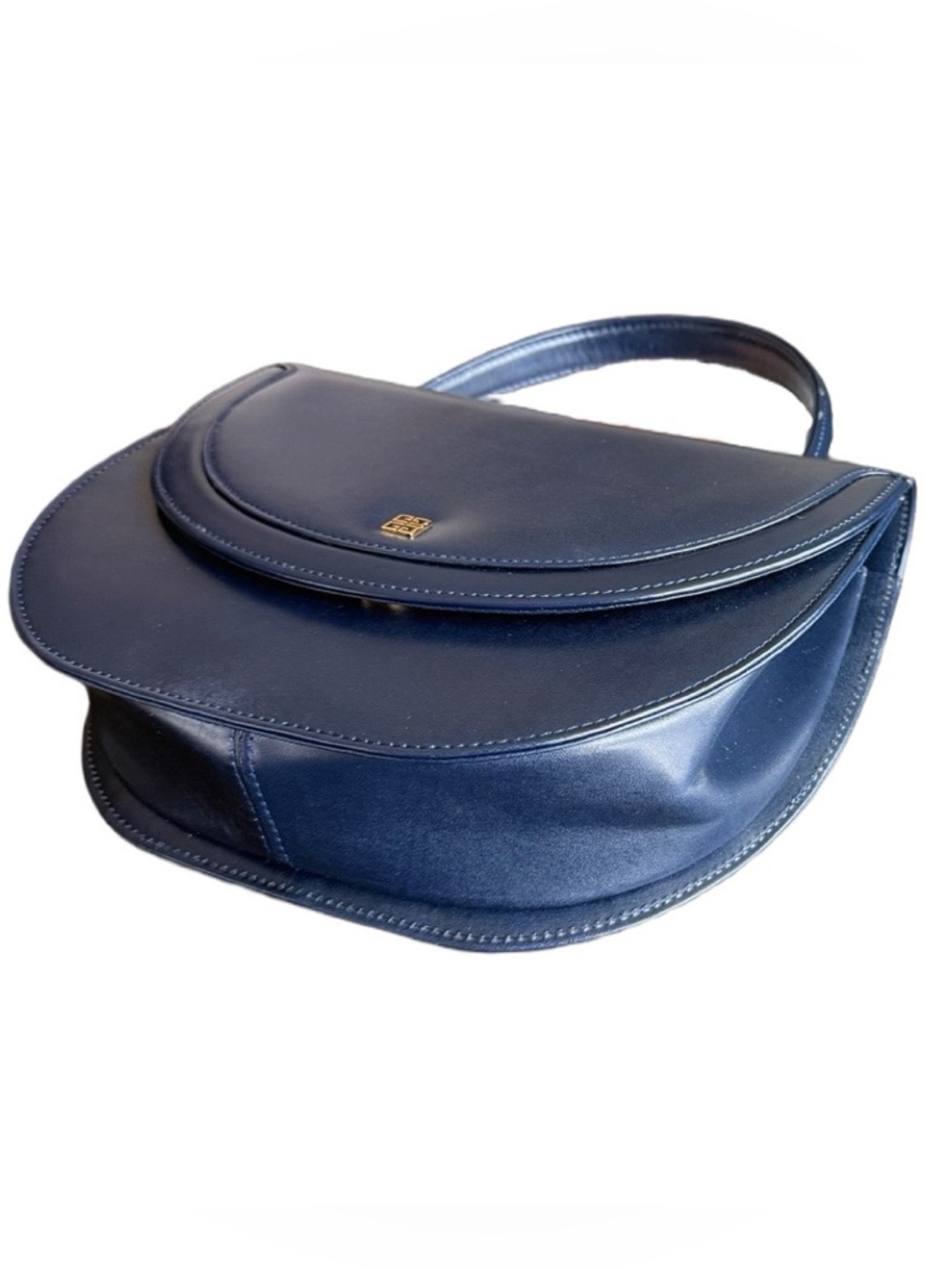 Vintage Givenchy Navy Leather Top Handle Bag Structured Designer Handbag Italy - Picture 8 of 17